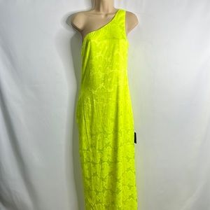 Lulus neon yellow floral print one shoulder slit dress